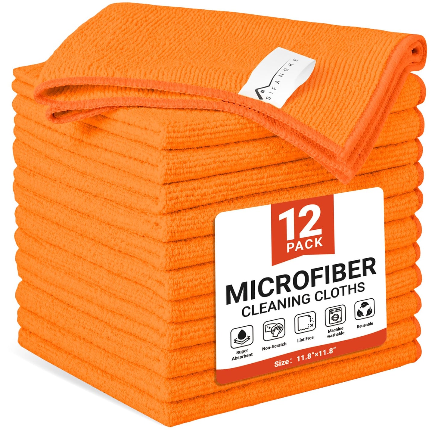 SIFANGKE Microfiber Cleaning Cloth, Lint-Free and Highly Absorbent Rags, Reusable Microfiber Towels for Car, Kitchen, Bathroom and Household Cleaning Supplies, 11.8"X11.8"