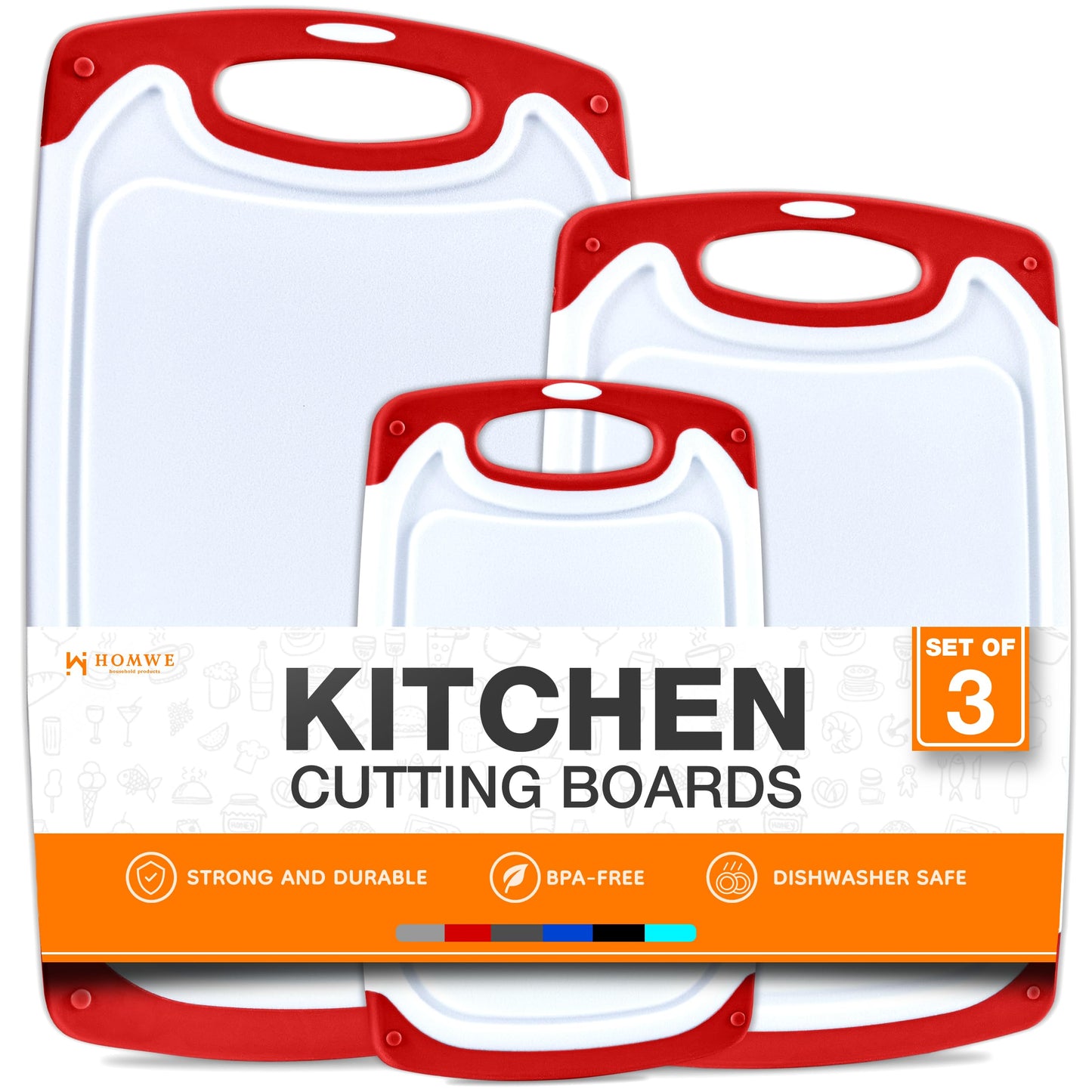 Cutting Boards for Kitchen - BPA-Free Chopping Board - Different Sizes & Non Slip Handles - Reversible, Large Cutting Board Set - Unique Gifts for Cooks Who Have Everything - 3-Pack