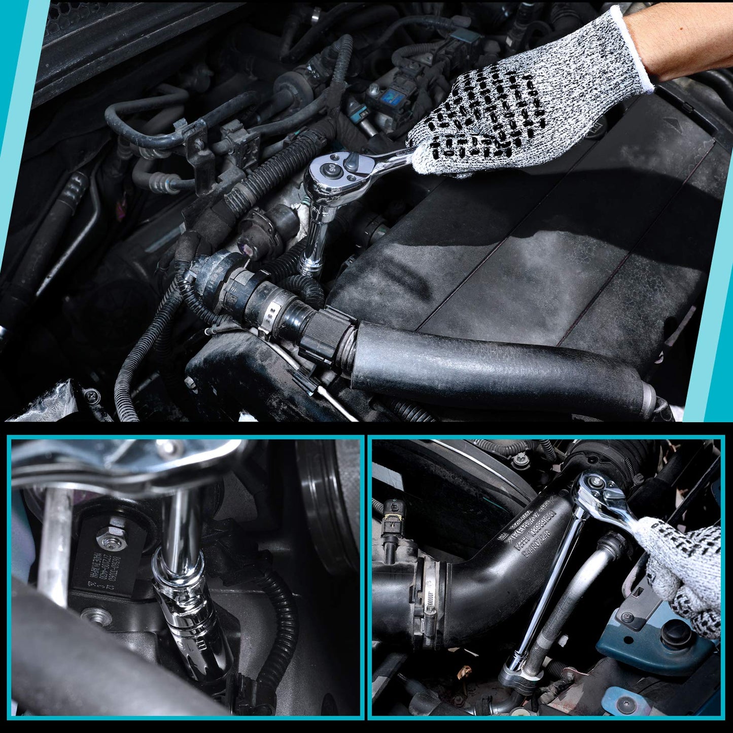 DURATECH Drive Tool Accessory Set, Including Extension Bars, Socket Adapters, Universal Joints, Spark Plug Sockets, Professional Socket Accessories, Cr-V Steel, EVA Foam Package