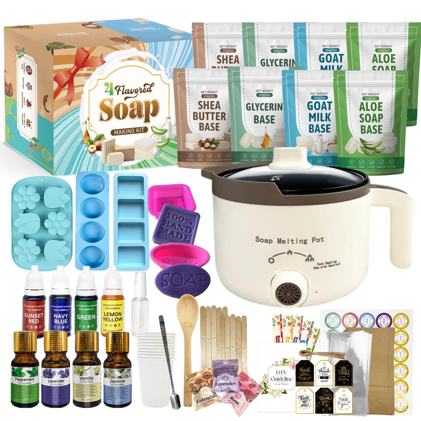 LFISGNN Soap Making Kit for Adults Making Soaps Gift, All in One DIY Craft Soap Making Supplies Kits with Melting Pot, Soap Base and Soap Mold, Kit para Hacer Jabones Artesanales