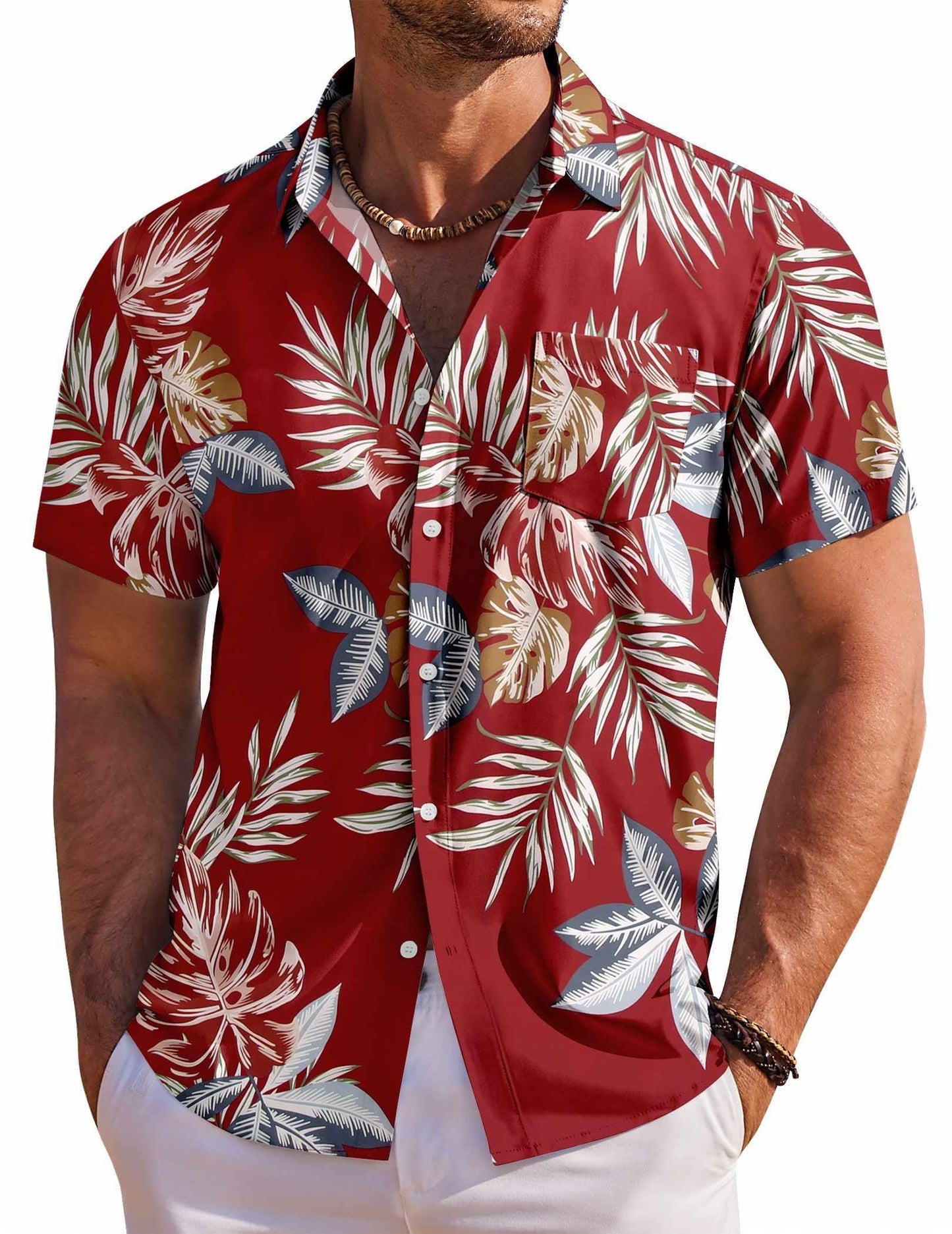COOFANDY Men's Hawaiian Shirt Short Sleeve Floral Button Down Shirts Tropical Holiday Beach Shirts