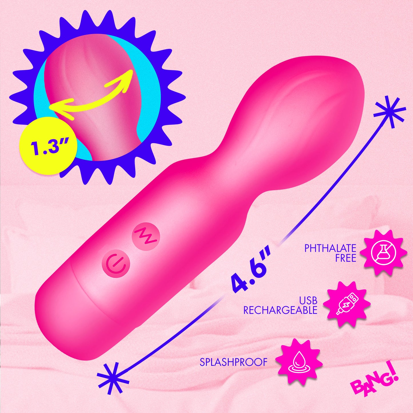 Bang! 18X Vibrating Silicone Mini Wand Textured Pink