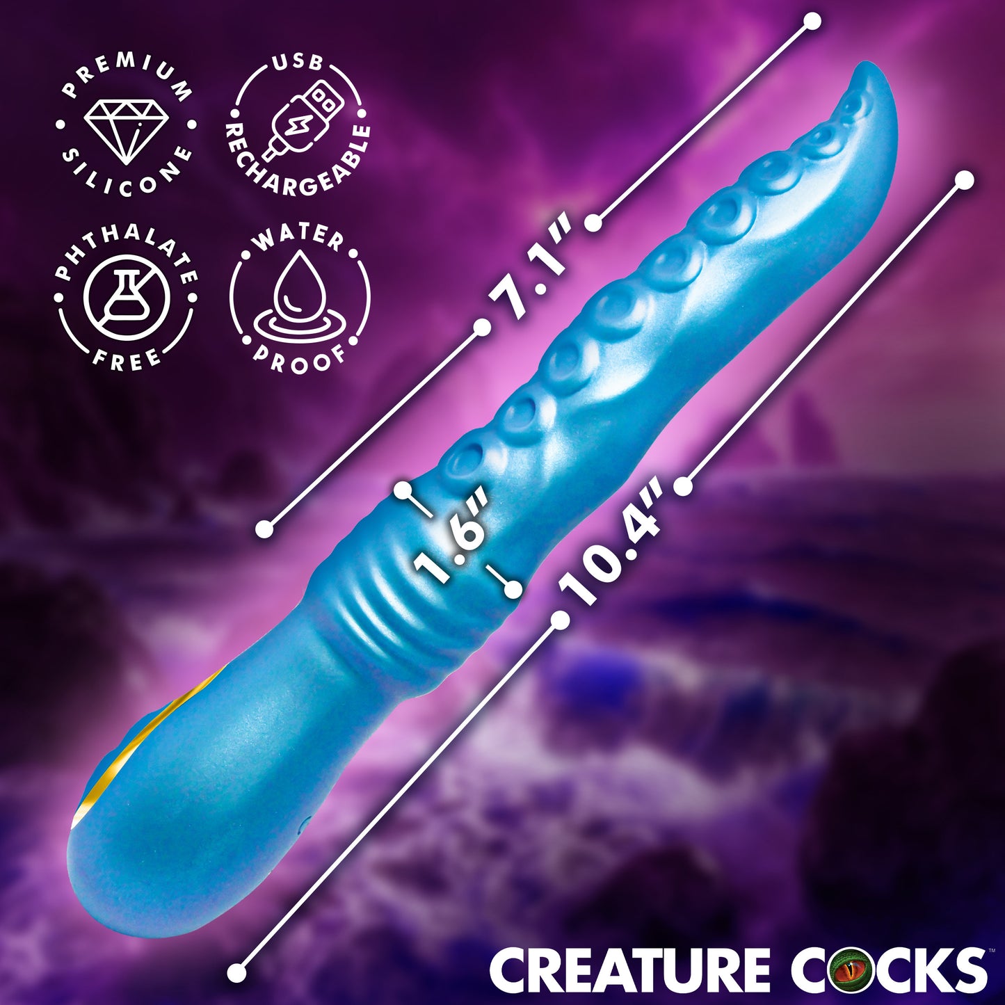 Creature Cocks Tenta-Squirm Squirming Silicone Vibrator Iridescent Blue