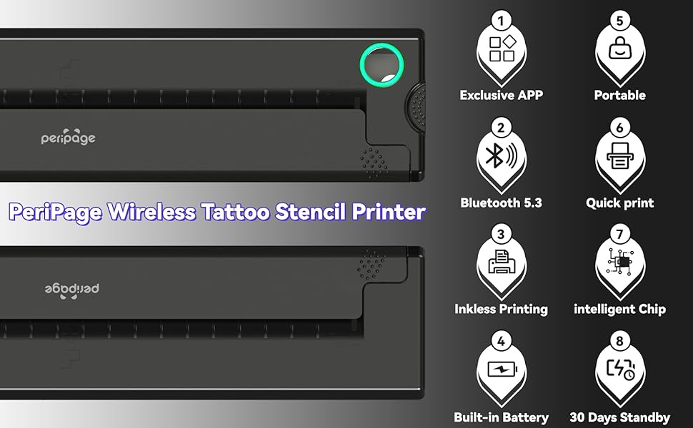PeriPage P90 Wireless Thermal Tattoo Stencil Printer Portable