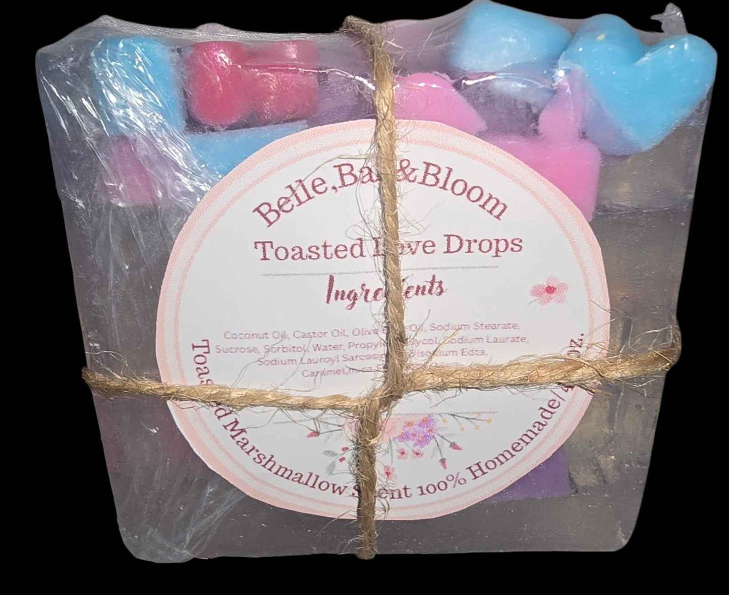 Toasted Love Drops Soap Handmade Clear Glycerin Heart Embed Toasted Marshmallow