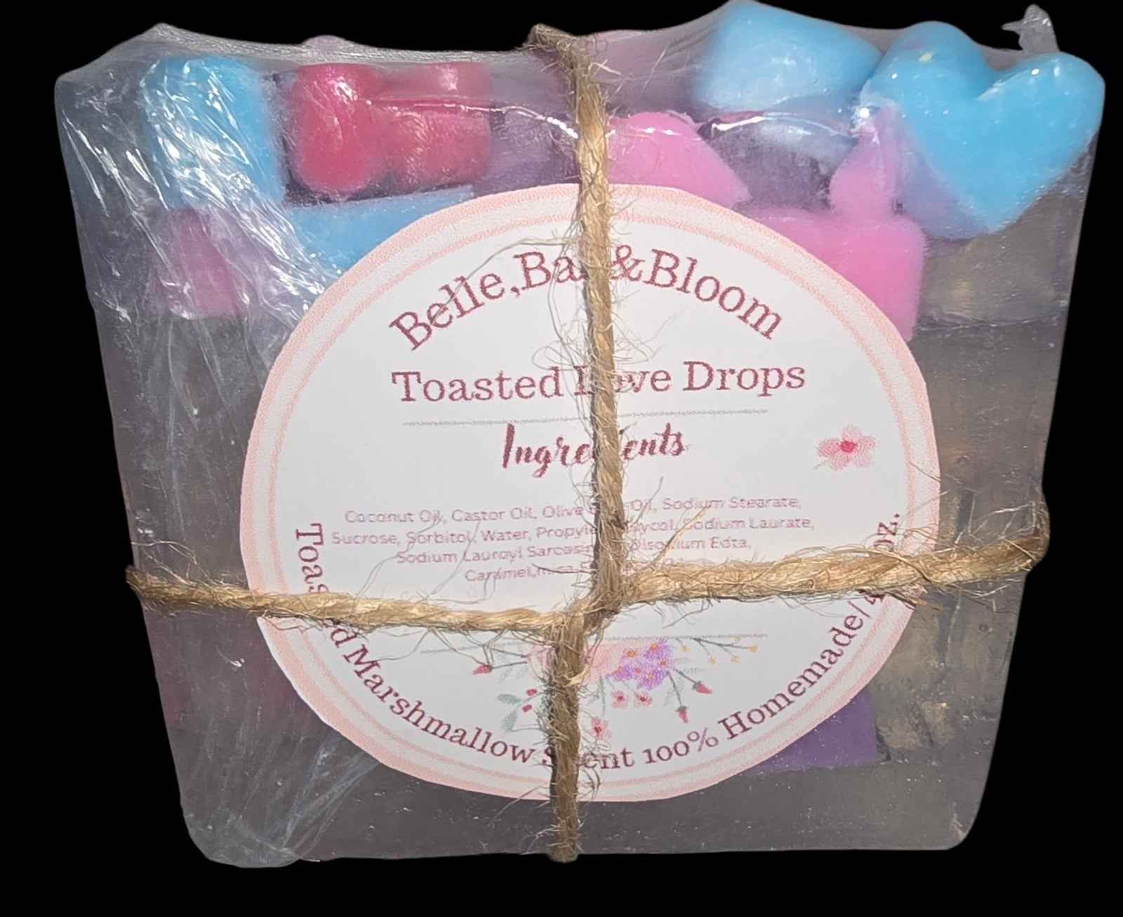 Toasted Love Drops Soap Handmade Clear Glycerin Heart Embed Toasted Marshmallow