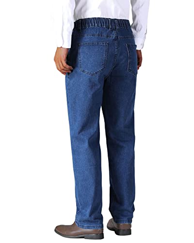 Soojun Mens Elastic Waist Jeans Relaxed Fit with Zipper and Button