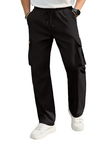PLEPAN Men's Casual Cargo Pants Drawstring Hiking Workout Tactical Joggers Sweatpants for Men with Pockets