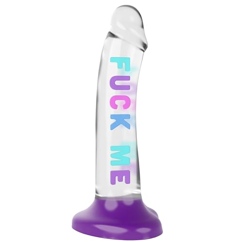 7.7'' Realistic G-spot Dildo with 3D Colorful Letters Embedded,Clear Silicone Dildo with Hearted Suction Cup for Hands-Free Play or Strap-On,Adult Sex Toys for Women,Male Anal Penis Prostate Massager