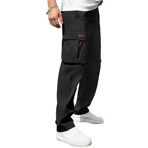 Mancozy Men's Casual Cargo Sweatpants Waist Drawstring Joggers Tactical Loose Fit Pants for Men with Multi Pockets