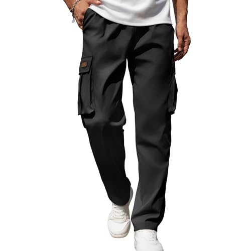 Mancozy Men's Casual Cargo Sweatpants Waist Drawstring Joggers Tactical Loose Fit Pants for Men with Multi Pockets