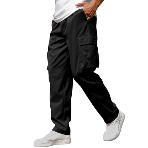 Mancozy Men's Casual Cargo Sweatpants Waist Drawstring Joggers Tactical Loose Fit Pants for Men with Multi Pockets