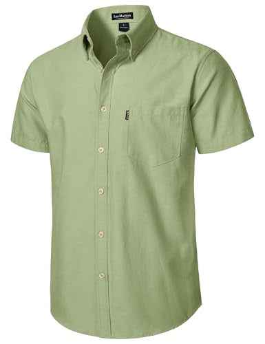 LucMatton Men's Oxford Short Sleeve Button Down Shirt Summer Casual Midweight Regular fit Dress Shirts with Pocket