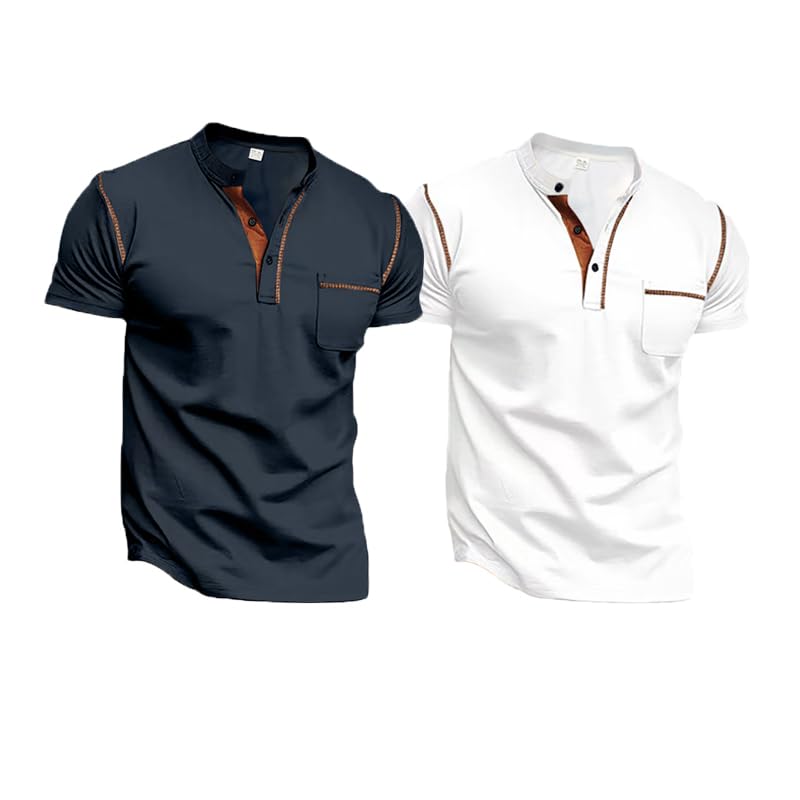 QOSOQ Men's Henley Shirt Short Sleeve T-Shirt Casual Top Pullover Summer Lightweight Tee Shirts with Button
