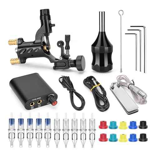 Rotary Tattoo Machine Kit, ATOMUS Tattoo Motor Gun with Power Supply Foot Pedal Clip Cord Handle Grip 3RL 7M1 Cartridge Needles Grommets Tattoo Liner Shader Kit