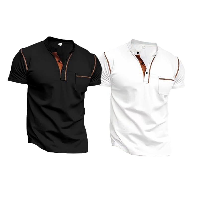 QOSOQ Men's Henley Shirt Short Sleeve T-Shirt Casual Top Pullover Summer Lightweight Tee Shirts with Button