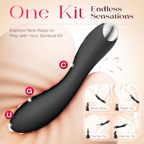 MOOLIGIRL Sex Toys Women, Powerful G Spot Vibrator with 4 Replacement Silicone Heads, Adult Sex Toys for Women and Couples, Waterproof IPX6 Vibrating Dildo for Clitoral Nipple and Anal