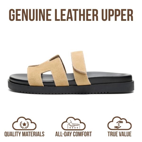 Project Cloud 100% Genuine Leather Sandals for Women Footwear - Stylish Womens Sandals with Plush & Soft Insole - Non-Slip and Water-Resistant Beach Sandals Slides for Women (Mayvy)