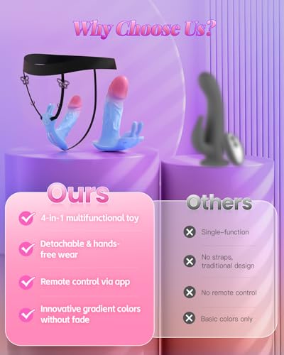 Thrusting Dildo Couples Sex Toy Wearable Panties Vibrator - 4 in 1 APP Remote Control Vibrator Women Hands Free Clitoral G Spot Dual Stimulation with 5 Thrusting & Vibrating BDSM Adult Toys & Games