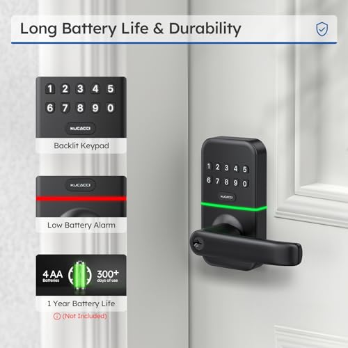 Smart Door Handle Lock with Keypad: Kucacci Keyless Entry Digital Knob for Front Door - Electronic Smart Lock with Keypad - Exterior Code Door Knob - Easy Installation