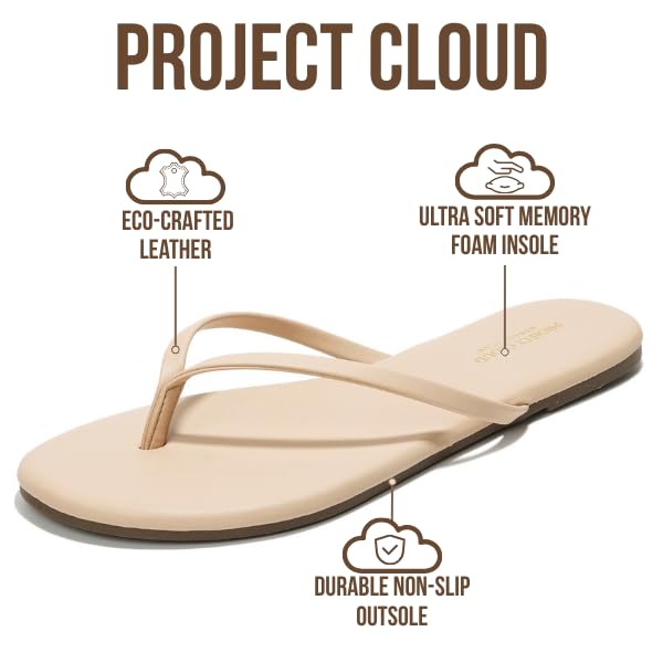 Project Cloud Flip Flops for Women Footwear- Lightweight and Memory Foam Insole Sandals for Women 2026 - Durable Non-Slip Beach Essentials Flats for Women Sandals (Foundations)