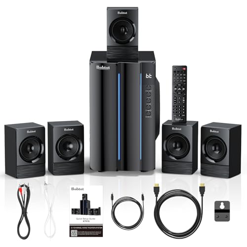 Bobtot Home Theater Surround Sound System for TV - 6.5inch Subwoofer 800W Peak Deep Bass 5.1 Wired Satellite Speakers Audio Stereo Systems Support ARC Optical Bluetooth Aux Input