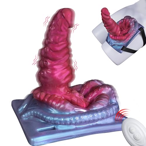 Monster Fantasy Dildo Riding Grinder Sex Toy, Vibrating Tentacle Alien Dildo Sit and Ride Vibrator with 10 Vibrations, G Spot Clitoral Vibrator Remote Silicone Strap on Adult Sex Toy for Women Men