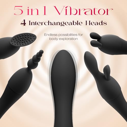 MOOLIGIRL Sex Toys Women, Powerful G Spot Vibrator with 4 Replacement Silicone Heads, Adult Sex Toys for Women and Couples, Waterproof IPX6 Vibrating Dildo for Clitoral Nipple and Anal