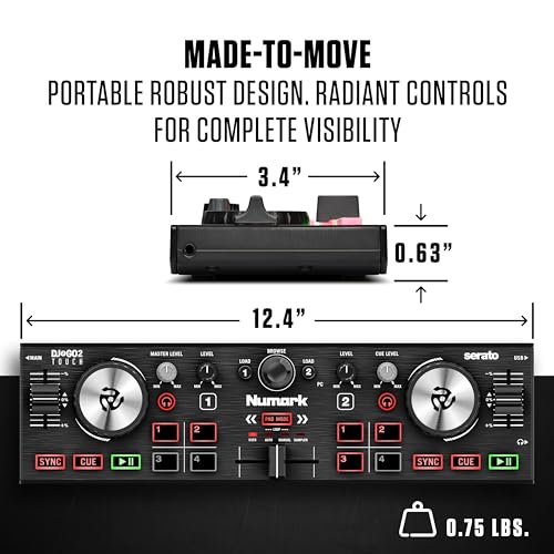 Numark DJ2GO2 Touch Compact DJ Controller with 2 Decks, Mixer,