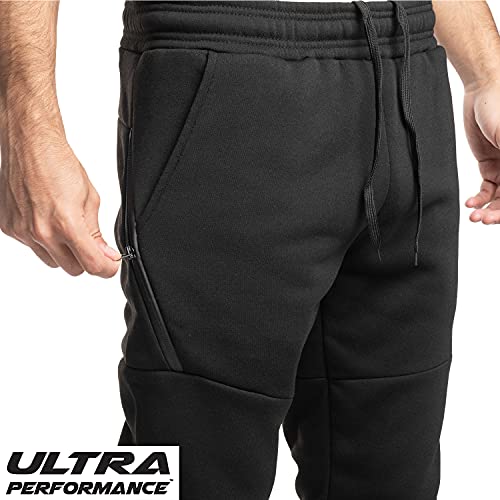 Ultra Performance 3 Pack Fleece Active Tech Joggers for Men, Mens Sweatpants with Zipper Pockets