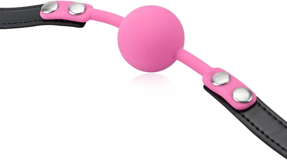 Romi Silicone Mouth Ball Gag with Lockable Adjustable Strap Open Mouth Restraints Fantasy Sex Toys for Lover Couple (Pink)