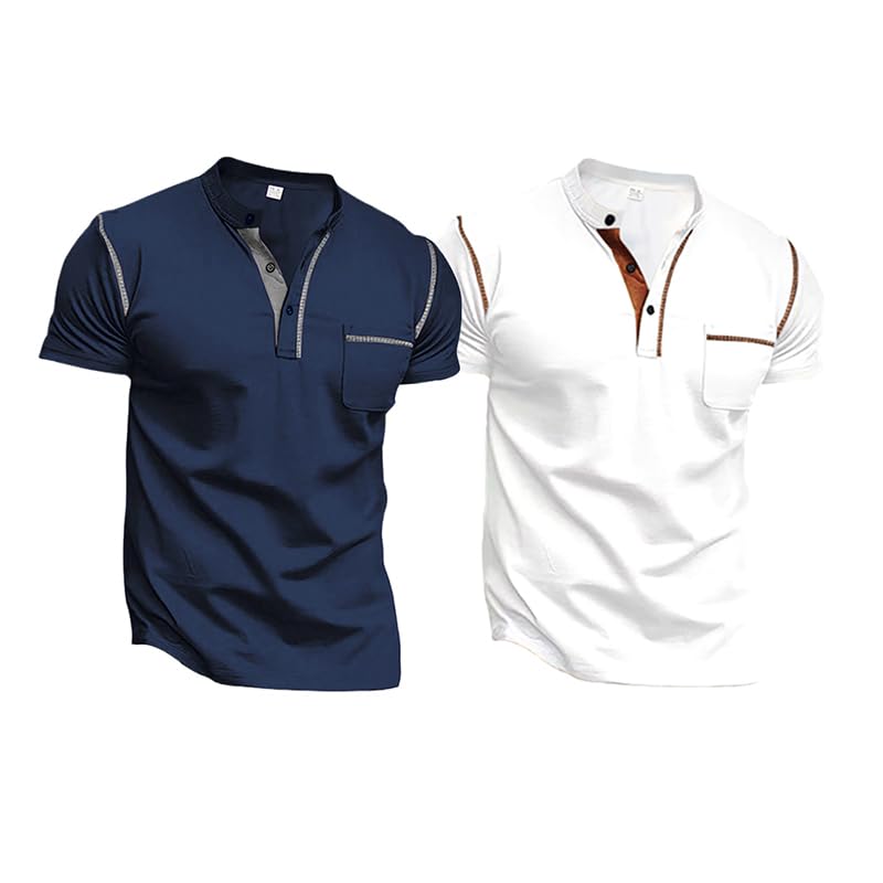 QOSOQ Men's Henley Shirt Short Sleeve T-Shirt Casual Top Pullover Summer Lightweight Tee Shirts with Button