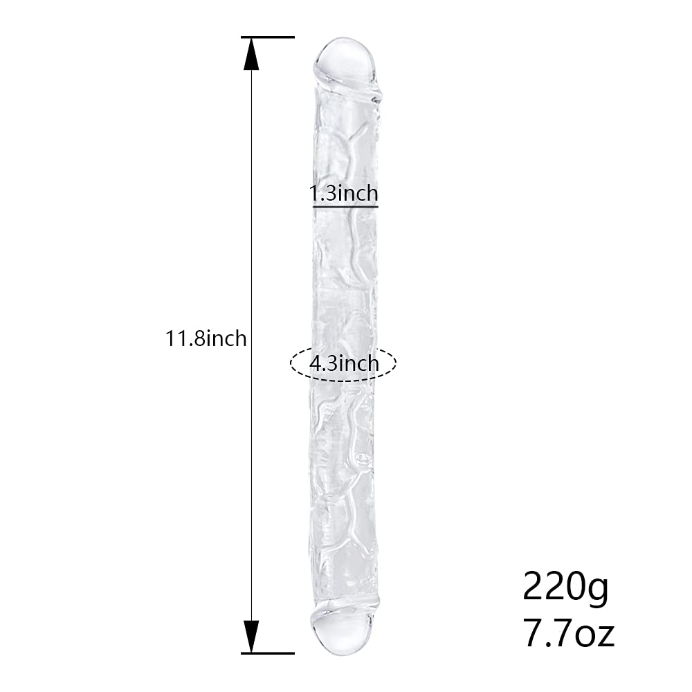 11.8 inches Double Dildo Crystal Realistic Anal Long Dildo Penis with Veins and Glans for Women/Men/Lesbian