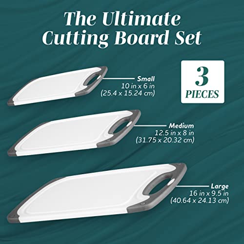 Cutting Boards for Kitchen - BPA-Free Chopping Board - Different Sizes & Non Slip Handles - Reversible, Large Cutting Board Set - Unique Gifts for Cooks Who Have Everything - 3-Pack