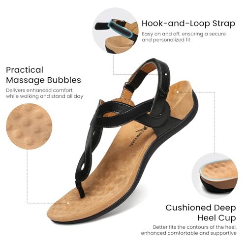 Athlefit Women's Orthopedic Arch Support Sandals Comfortable Thong T-Strap Orthotic Casual Flat Sandals