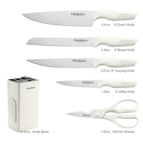 Knife Set, FIKSHOT 6-Piece Kitchen Knife Block Set with & Built-In Sharpener, Dishwasher Safe High Carbon Stainless Steel Blades, Rust-Resistant – Ideal Housewarming Gift