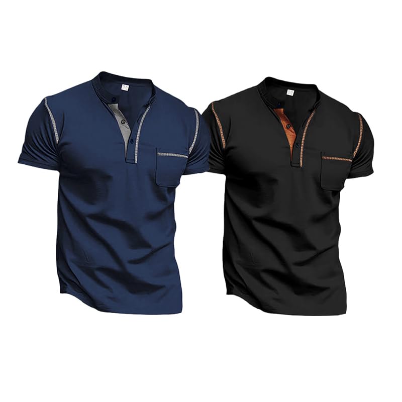QOSOQ Men's Henley Shirt Short Sleeve T-Shirt Casual Top Pullover Summer Lightweight Tee Shirts with Button