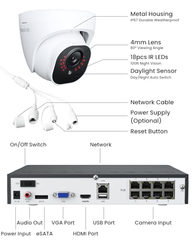 REOLINK Smart 5MP 8CH Home Security Camera System, 4pcs Wired PoE IP Cameras Outdoor with Person/Pet/Vehicle Detection, 4K 8CH NVR with 2TB HDD for 24-7 Recording, RLK8-520D4-5MP