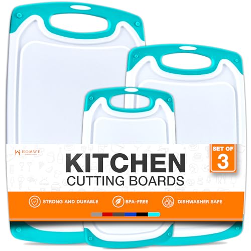 Cutting Boards for Kitchen - BPA-Free Chopping Board - Different Sizes & Non Slip Handles - Reversible, Large Cutting Board Set - Unique Gifts for Cooks Who Have Everything - 3-Pack