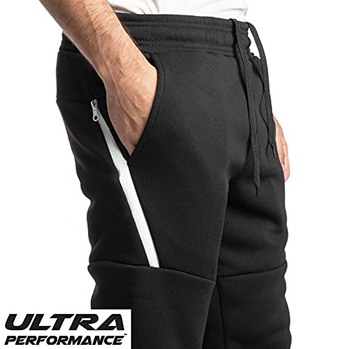 Ultra Performance 3 Pack Fleece Active Tech Joggers for Men, Mens Sweatpants with Zipper Pockets