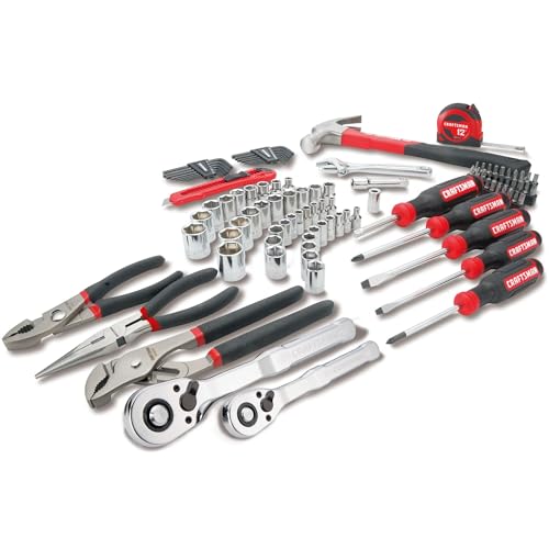 CRAFTSMAN 102-Piece Tool Kit for Home and Car, Durable Hand Tools Set with SAE and Metric Socket Set, Screwdrivers, Wrench, Hammer, Pliers, Knife, Hex Keys, Specialty Bits, Tape Measure (CMMT99449)