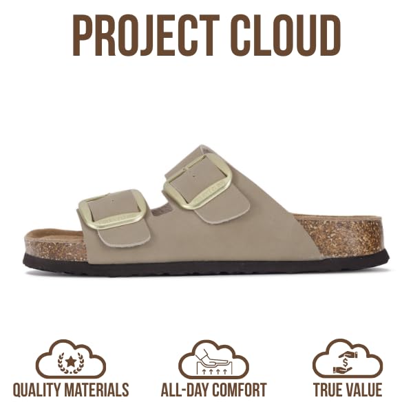Project Cloud 100% Genuine Leather Flat Sandals for Women 2026 Comfortable Beach Essentials Womens Sandals Memory Foam Vacation Essentials Slides for Women Footwear (Santorini)