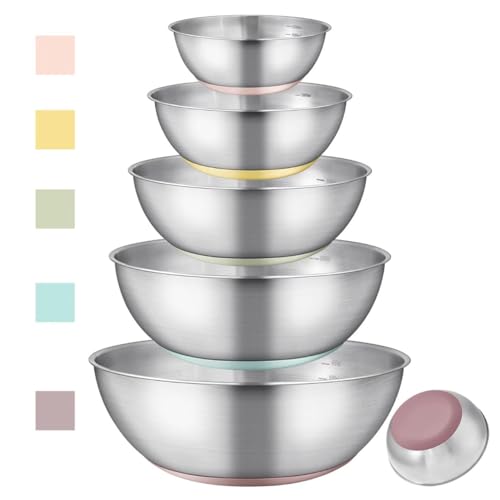 Stainless Steel Mixing Bowl Set - High - Quality, Durable and Rust - Resistant for Baking, Cooking, and Salad Making,Kitchen meal preparation,Great for Mixing & Serving,Anti slip silicone rubber base