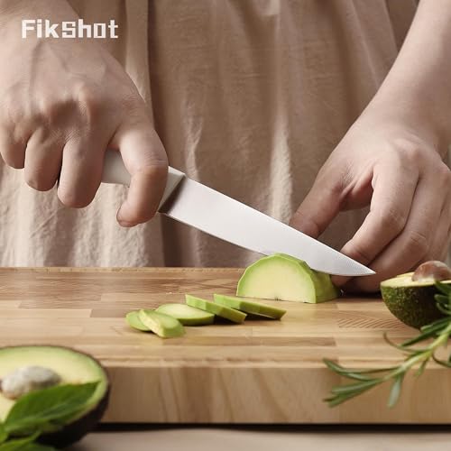 Knife Set, FIKSHOT 6-Piece Kitchen Knife Block Set with & Built-In Sharpener, Dishwasher Safe High Carbon Stainless Steel Blades, Rust-Resistant – Ideal Housewarming Gift