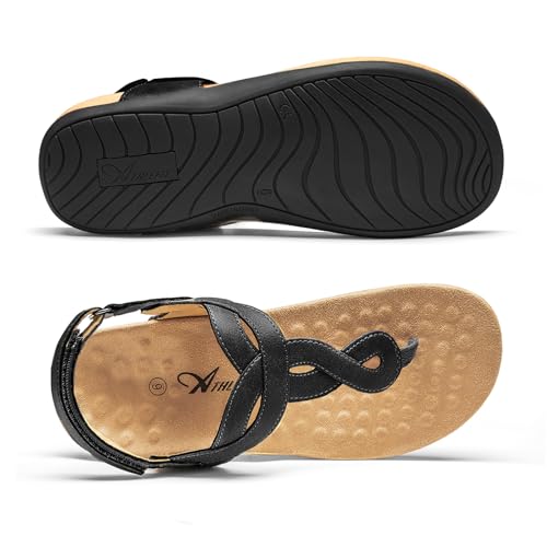 Athlefit Women's Orthopedic Arch Support Sandals Comfortable Thong T-Strap Orthotic Casual Flat Sandals