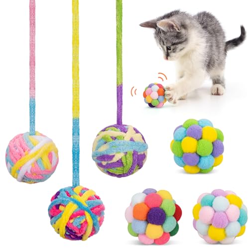 Retro Shaw Cat Toys Balls with Bells, Woolen Yarn Kitten Ball Toys, Interactive Kitten Toys for Indoor Cats Kitty, Cat Nip Chew Toys for All Pet Breed
