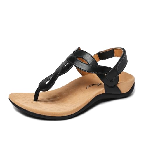 Athlefit Women's Orthopedic Arch Support Sandals Comfortable Thong T-Strap Orthotic Casual Flat Sandals