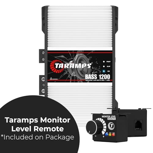 Taramps BASS 1200 1 Ohm 1 Channel Mosfet Amplifier 1200 Watts RMS, Monoblock, Crossover, Bass Boost, RCA/High Level Input, Class D, Car Audio System Monitor Level Remote Included, Great for Subwoofers