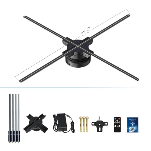 3D Hologram Fan,27.5 Inch 3D Hologram Led Fan Projector 832 HD LED Beads, Holographic Fan Advertising Support APP+Remote+Bluetooth Audio+Splicing,for Store ,Halloween,Christmas