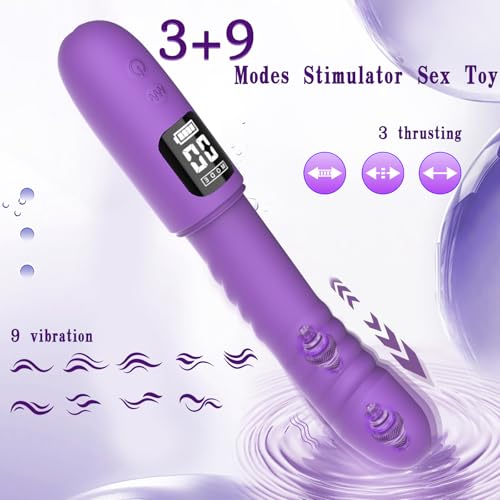Thrusting Dildo Vibrator Womens Sex Toy, Realistic G Spot Dildos with Cover, 3 Thrustion & 9 Vibration Modes, LED Display Clitoral Anal Stimulator Adult Sex Toys for Women Men Couples